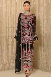 Pakistani Party Dress in Embroidered Chiffon Kameez and Raw Silk Trousers Style for Eid