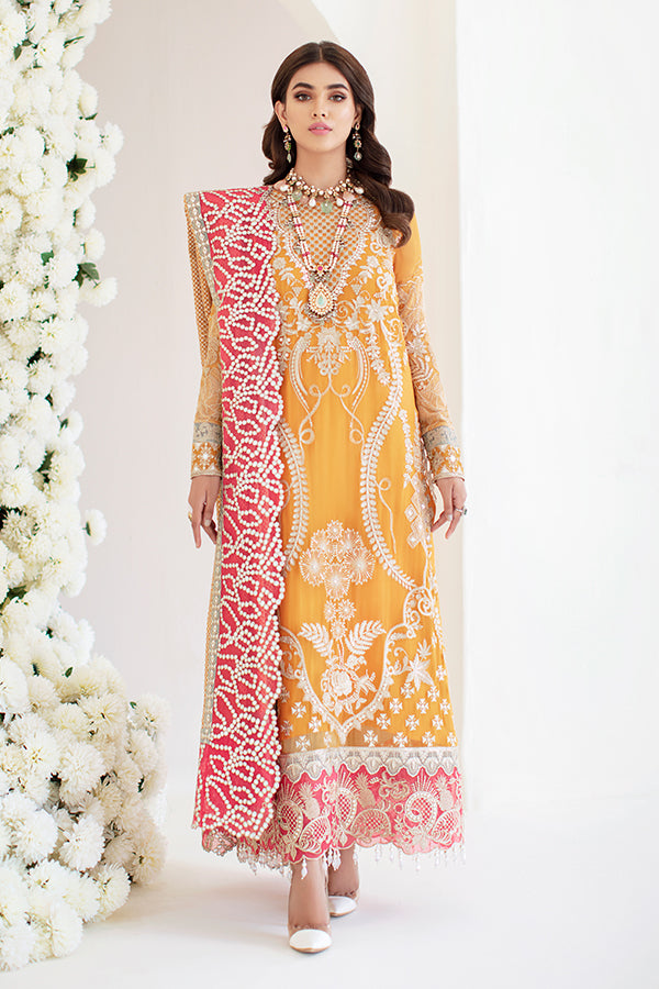 Pakistani Party Dress in Embroidered Kameez Trouser and Dupatta Style in Premium Fabric