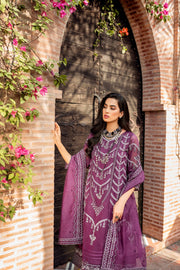 Pakistani Purple Dress in Gown Trouser Style for Eid Day