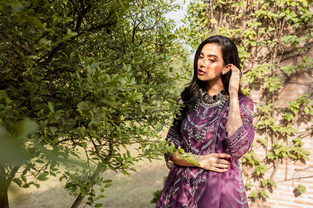 Pakistani Purple Dress in Gown Trouser Style for Eid Online