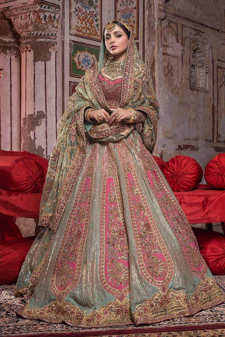 Pakistani Raw Silk Bridal Lehenga Choli Dress in Tea Pink – Nameera by ...