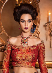 Pakistani Raw Silk Bridal Lehnga Choli Close Up