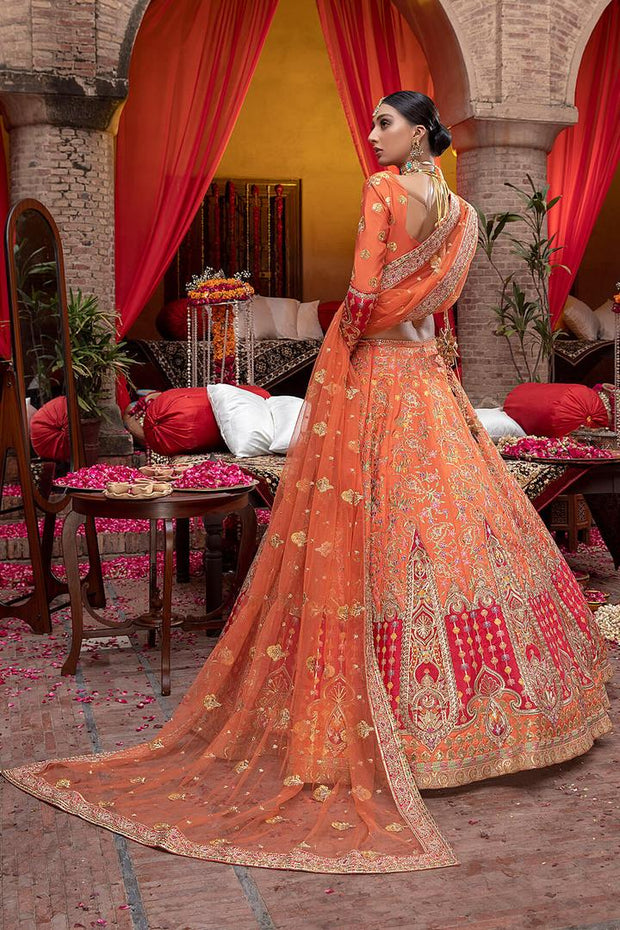 Burnt Orange Bridal Lehenga | Seema Gujral | Lehenga, Three tiered skirt,  Fashion