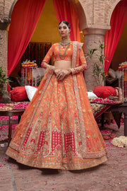 Pakistani Raw Silk Orange Lehenga Choli 