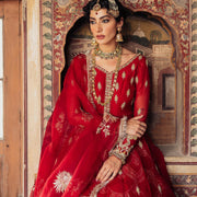 Pakistani Red Bridal Lehenga Frock Dress