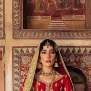 Pakistani Red Bridal Lehenga with Pishwas Dress