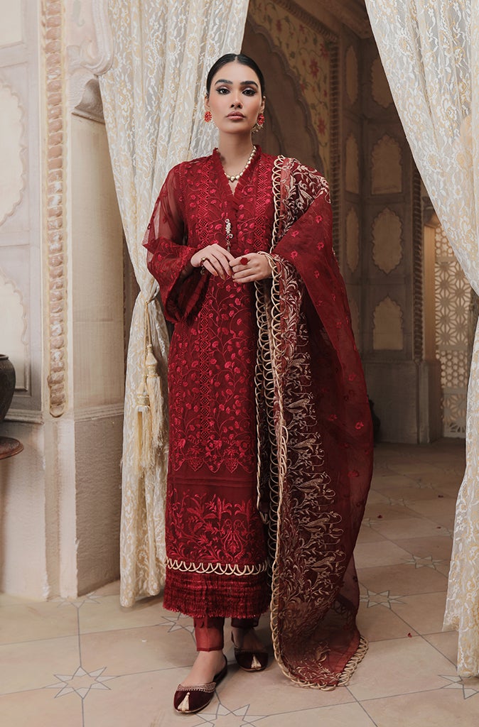 Pakistani Red Dress with Elegant Embroidery Latest 2022 Nameera by Farooq