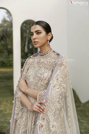 Pakistani Silver Bridal Lehenga in Gown 2022