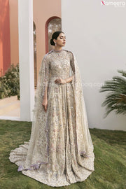 Pakistani Silver Bridal Lehenga in Gown Style 