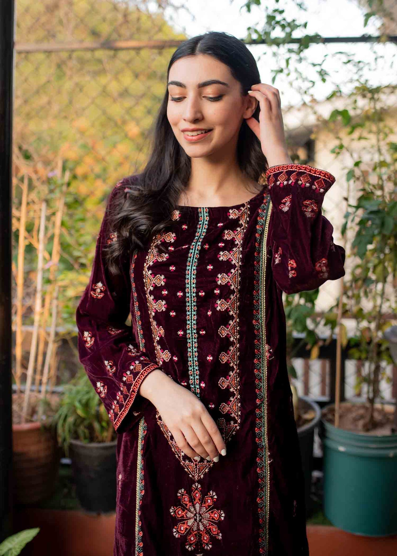 Pakistani Velvet Dress With Fine Embroidery Online 2021 – Nameera By Farooq