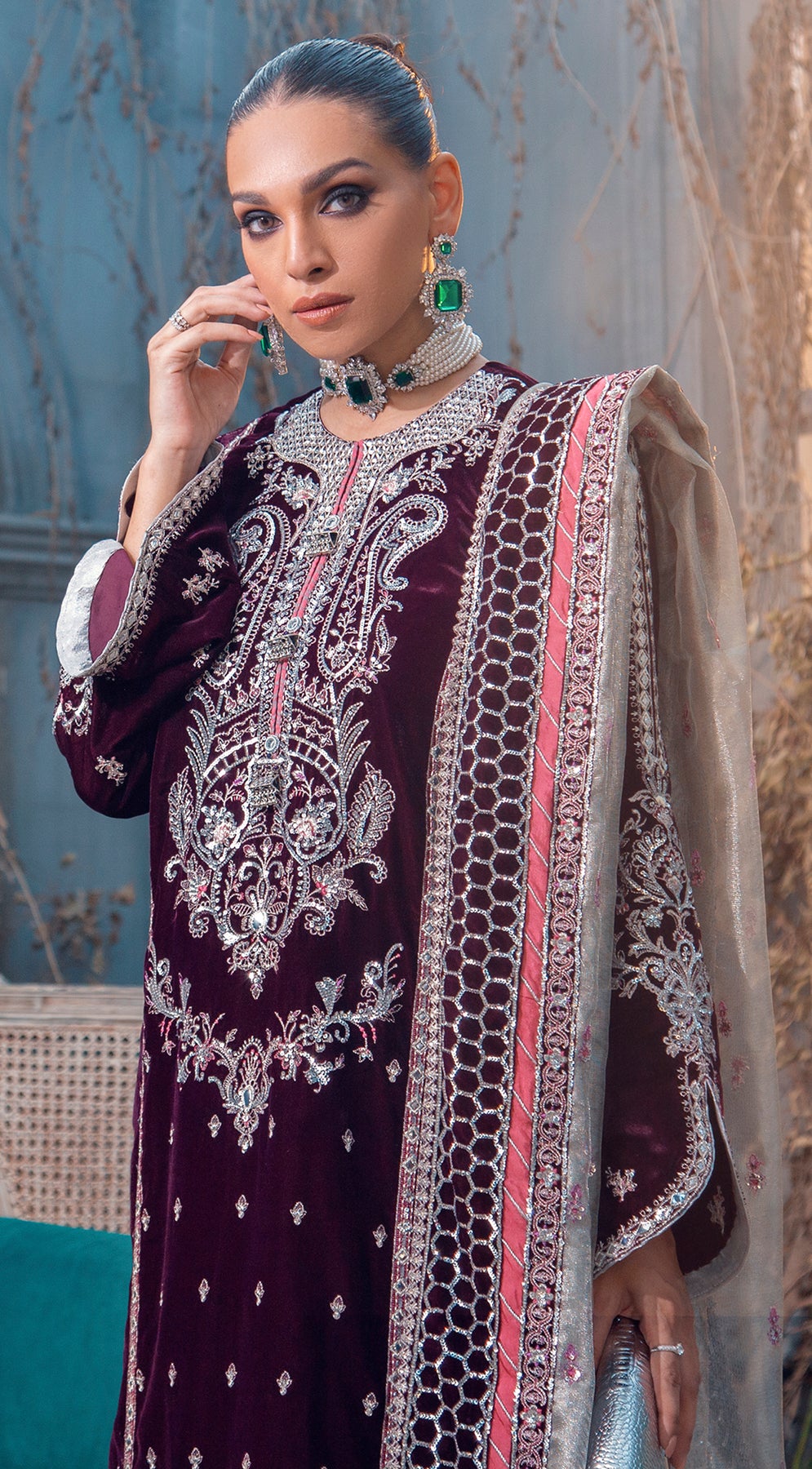 Pakistani Velvet Salwar Kameez for Wedding Party in Long Kameez ...