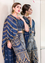 Pakistani Wedding Blouse Trouser Dress in Blue