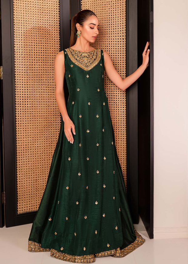 Pakistani Wedding Dress in Green Maxi Style