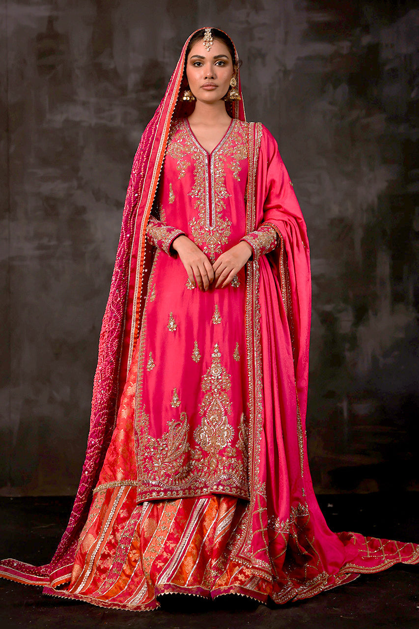 Pakistani Wedding Dress in Pink Gharara Kameez Style – Nameera by Farooq