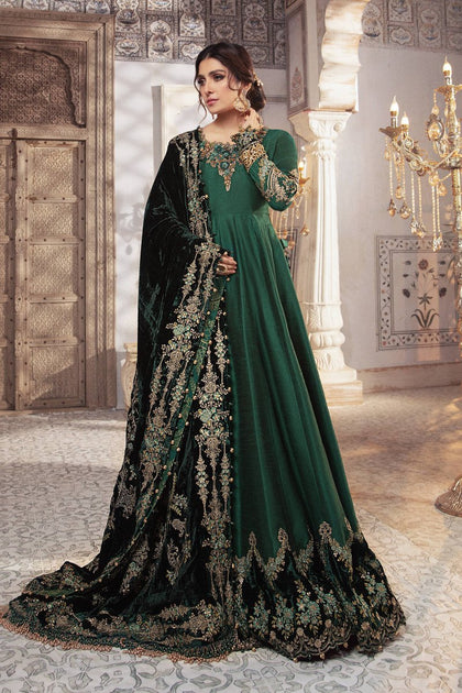 Shop Pakistani Wedding Dress Long Frock With Velvet Shawl Nameera By Farooq 