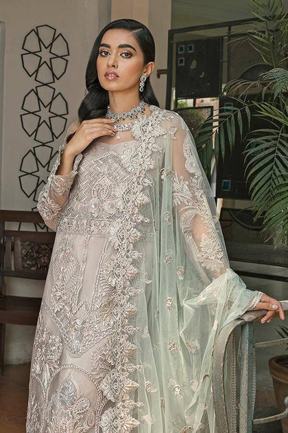 Pakistani White Dress with Silver Work Designer Online – Nameera by Farooq