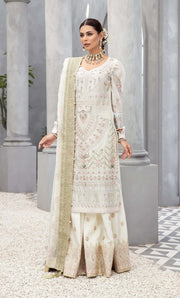 Pakistani White Dress in Wedding Sharara Kameez Style