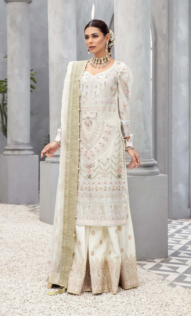 Latest Bollywood style georgette new look beautiful white color top+ sharara  lowest price at Rs 1298/piece in Surat