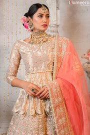 Pakistani White Peplum Dress Design with Lehnga