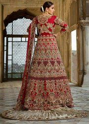 Pakistani Bridal Red Lehnga Dress for Wedding Backside View