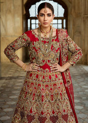 Pakistani Bridal Red Lehnga Dress for Wedding Close Up