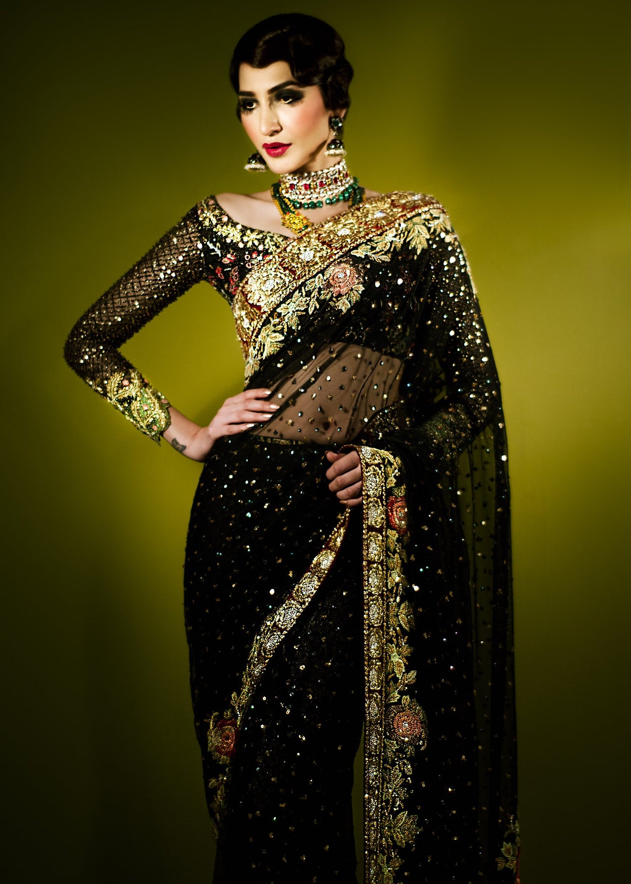 Buy Pakistani Bridal Saree In Black Color For Wedding Nameera By Farooq 5957