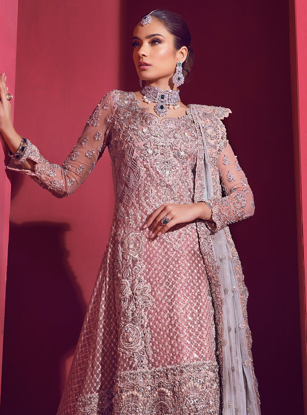 Pakistani Bridal Sharara for Wedding in Pink Color Close Up