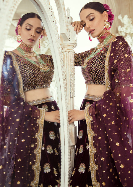 Buy Pakistani Bridal Velvet Lehnga Choli for Wedding – Nameera by Farooq