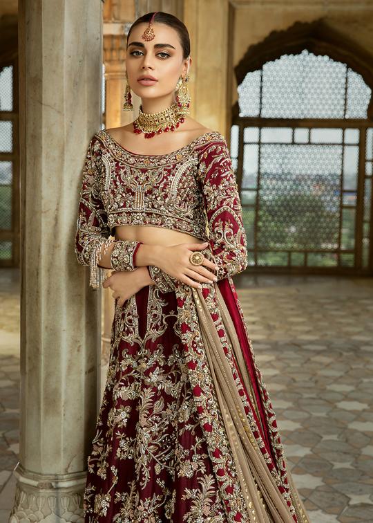 Pakistani Red Bridal Lehnga Choli for Wedding Close Up
