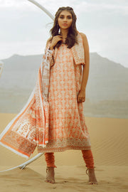 Latest Summer printed Pakistani casual lawn outfit in orange color