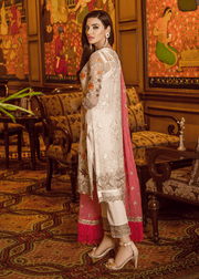 Pakistani chiffon outfit embroidered in elegant white color # P2304