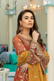 Latest Chiffon embroidered Pakistani eid dress in gold dust color # P2478