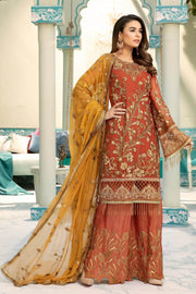 Latest Chiffon embroidered Pakistani eid dress in gold dust color 