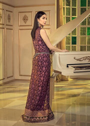 Latest Chiffon embroidered Pakistani Eid wear 2020 in plum color # P2483