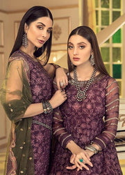 Latest Chiffon embroidered Pakistani Eid wear 2020 in plum color # P2483