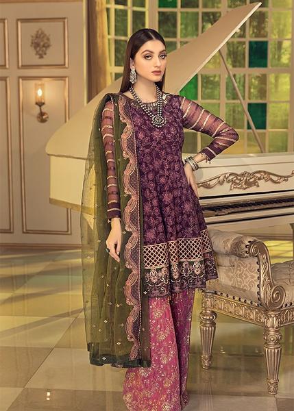 Latest Chiffon embroidered Pakistani Eid wear 2020 in plum color