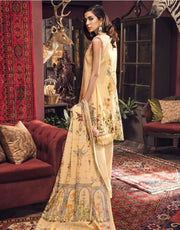 Beautiful embroidered Pakistani linen outfit in mustard color # P2402