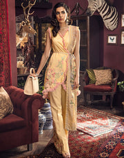 Beautiful embroidered Pakistani linen outfit in mustard color