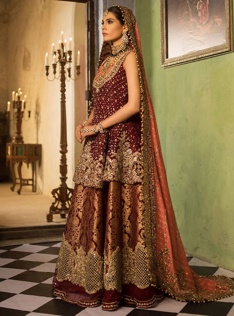 Buy Heavily Embellished Maroon Designer Lehenga #B2038 – Nameera by Farooq