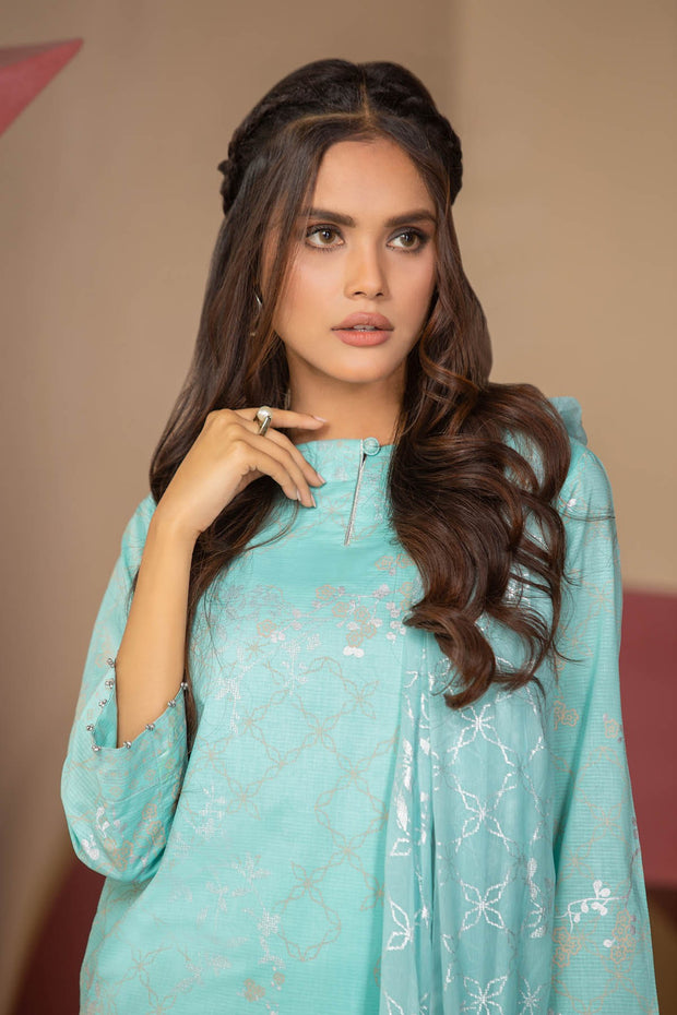 Latest Summer Pakistani printed lawn outfit in ice blue color # P2500