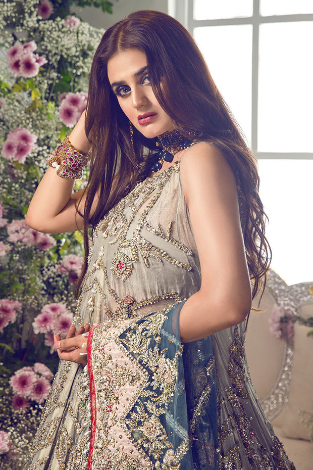 Latest beautiful Pakistani bridal outfit online in ice blue color # B3462