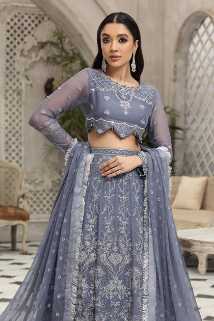 Party Wear Lehenga Choli in Grey Blue Shade Online 2022 – Nameera by Farooq