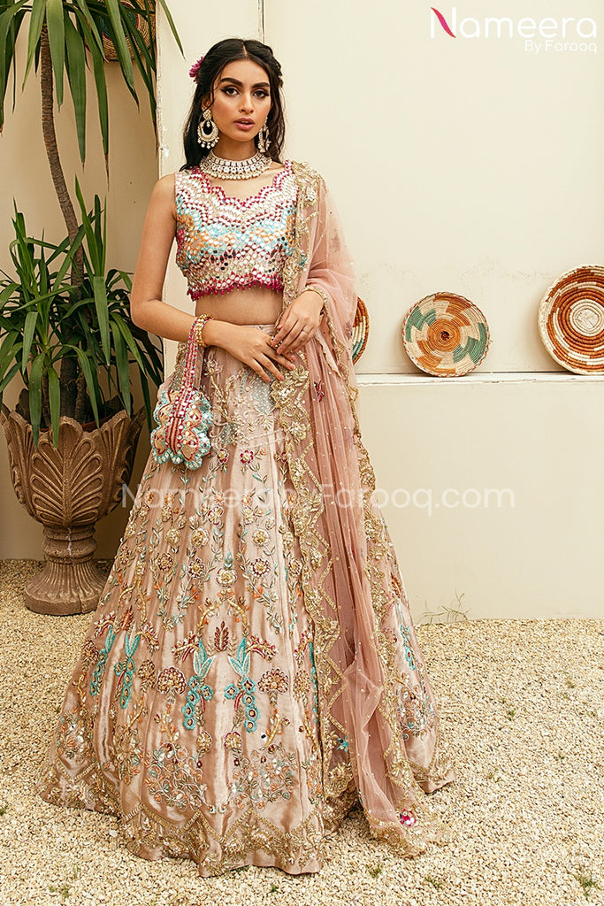 Buy Light Pink Embroidered Pastel Lehenga Online in India @Mohey - Mohey  for Women