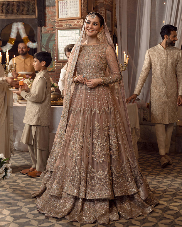 Buy Peach Pink Bridal Dress Pakistani In Pishwas Style Online Nameera By Farooq 