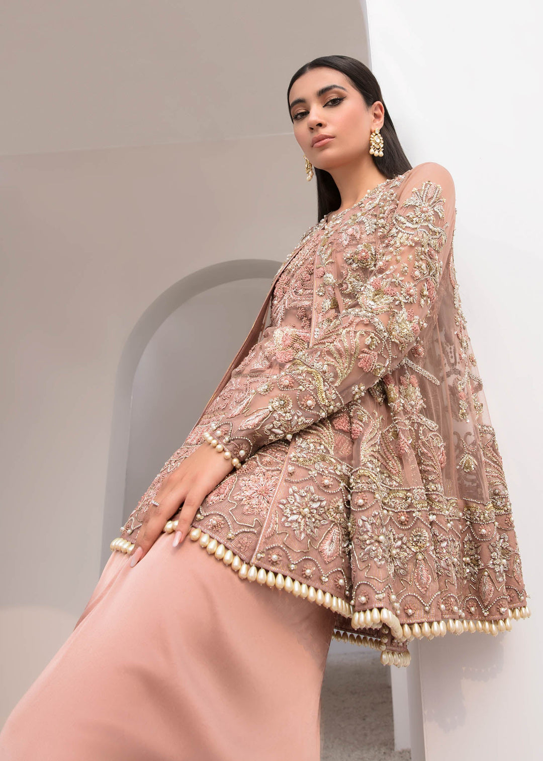 Pink Frock Suit Design for Pakistani Wedding Dresses Nameera by Farooq