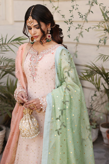 Silk Net Green Angrakha for Pakistani Wedding Dresses – Nameera by Farooq