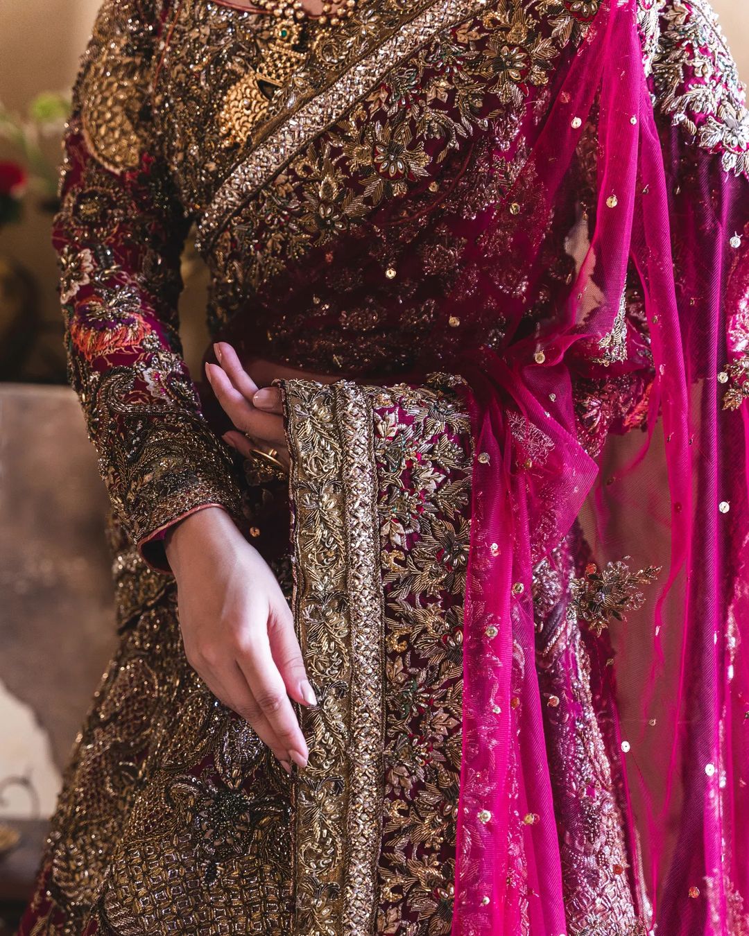 Dark pink wedding lehenga hotsell