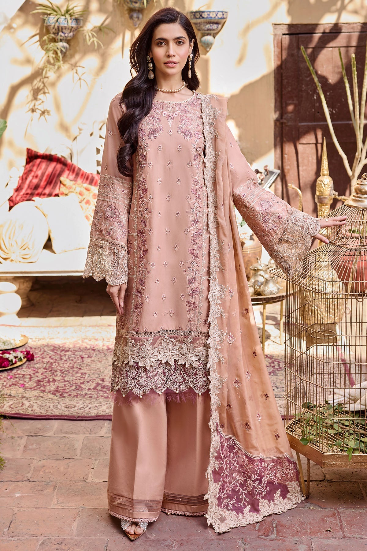 Shop Pink Pakistani Kameez Trousers Dupatta Eid Dress – Nameera by Farooq