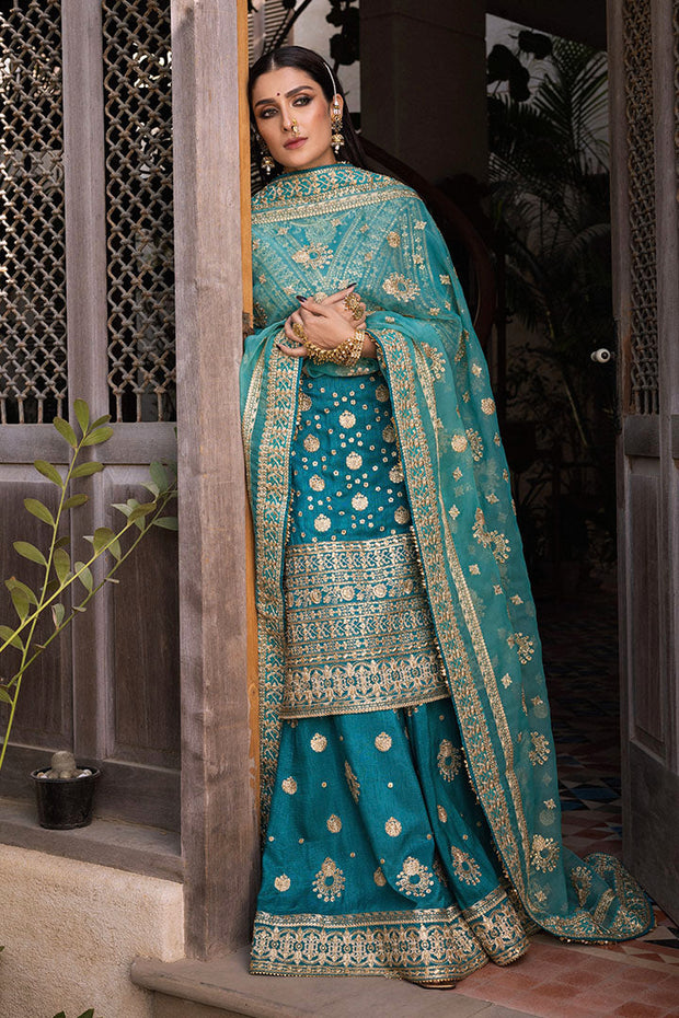 Premium Embroidered Teal Blue Pakistani Dress for Wedding