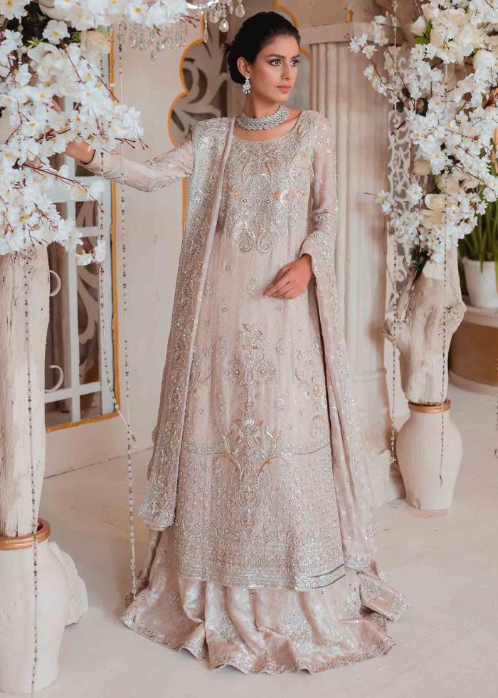 Pretty Embroidered Walima Dress in Ivory White in Long Frock Nameera by Farooq